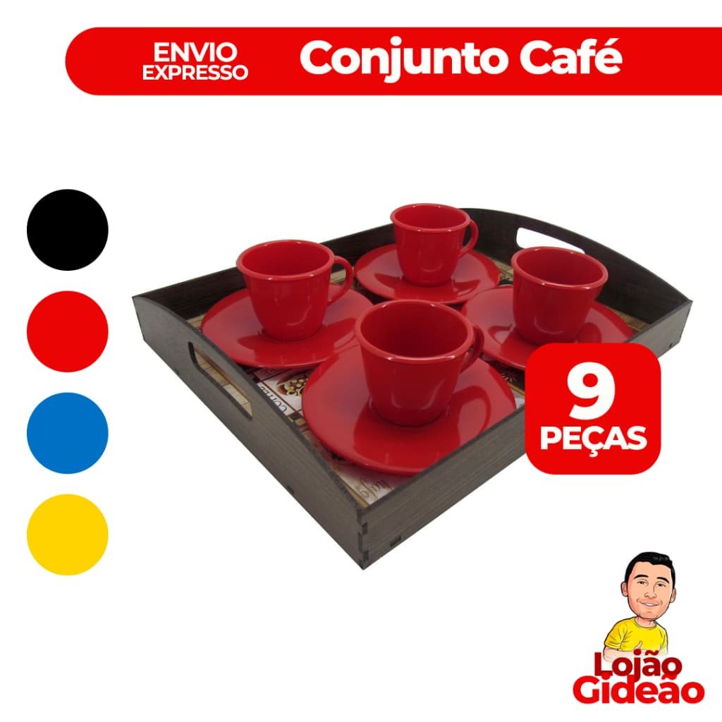 Conjunto Jogo Xícara Com Suporte 4 Xícaras Com Pires Bandeja Café Chá