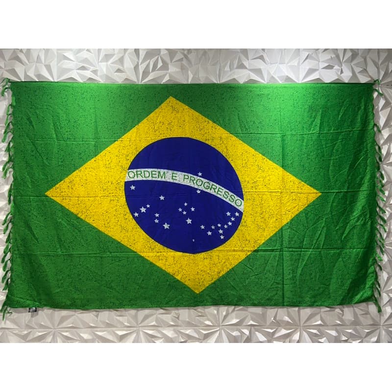 Canga de Praia Grande  e Saida de Praia Bandeira do Brasil Ordem e Progresso Verde Poliéster