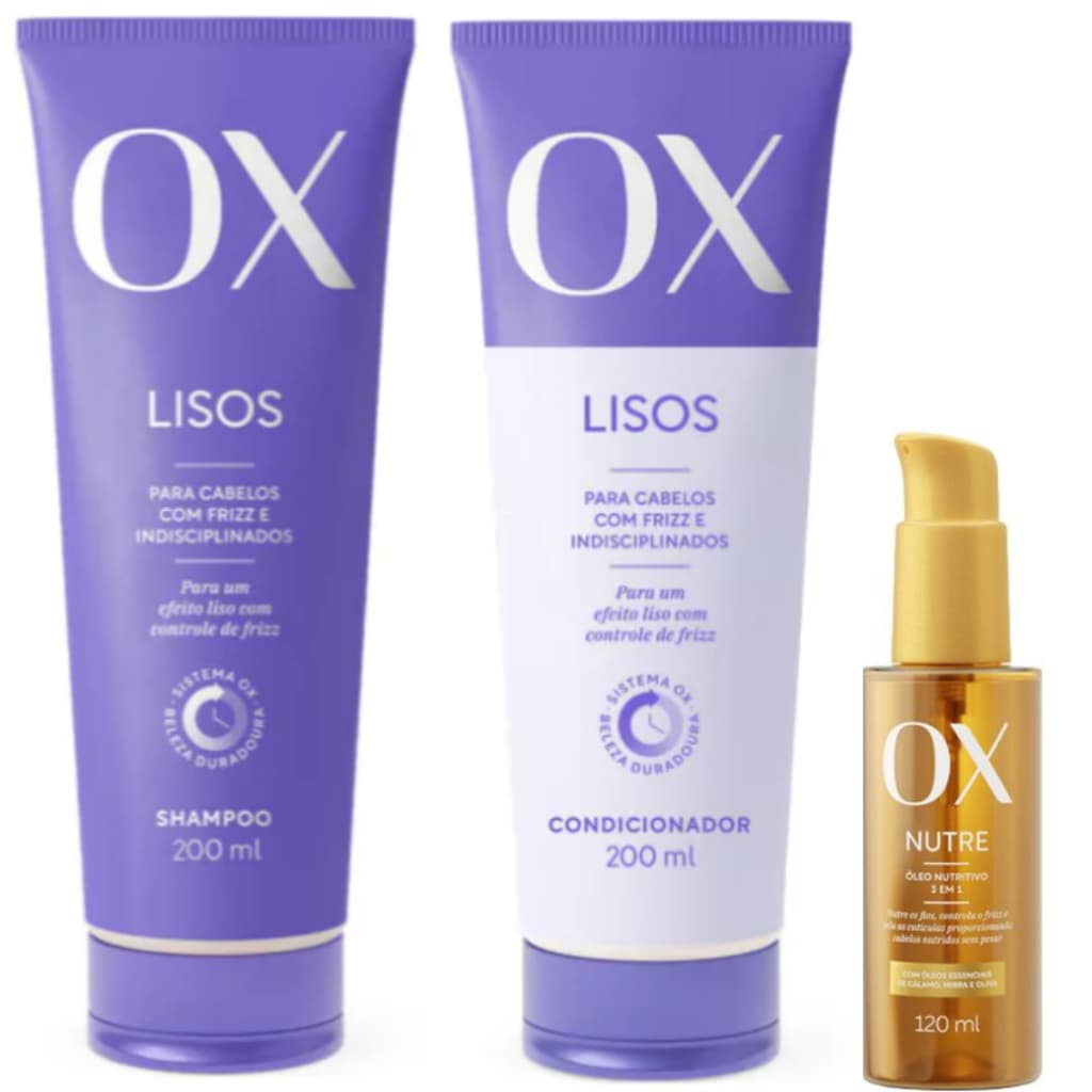 Kit Ox Lisos - Shampoo, Condicionador e Óleo Reparador de Pontas