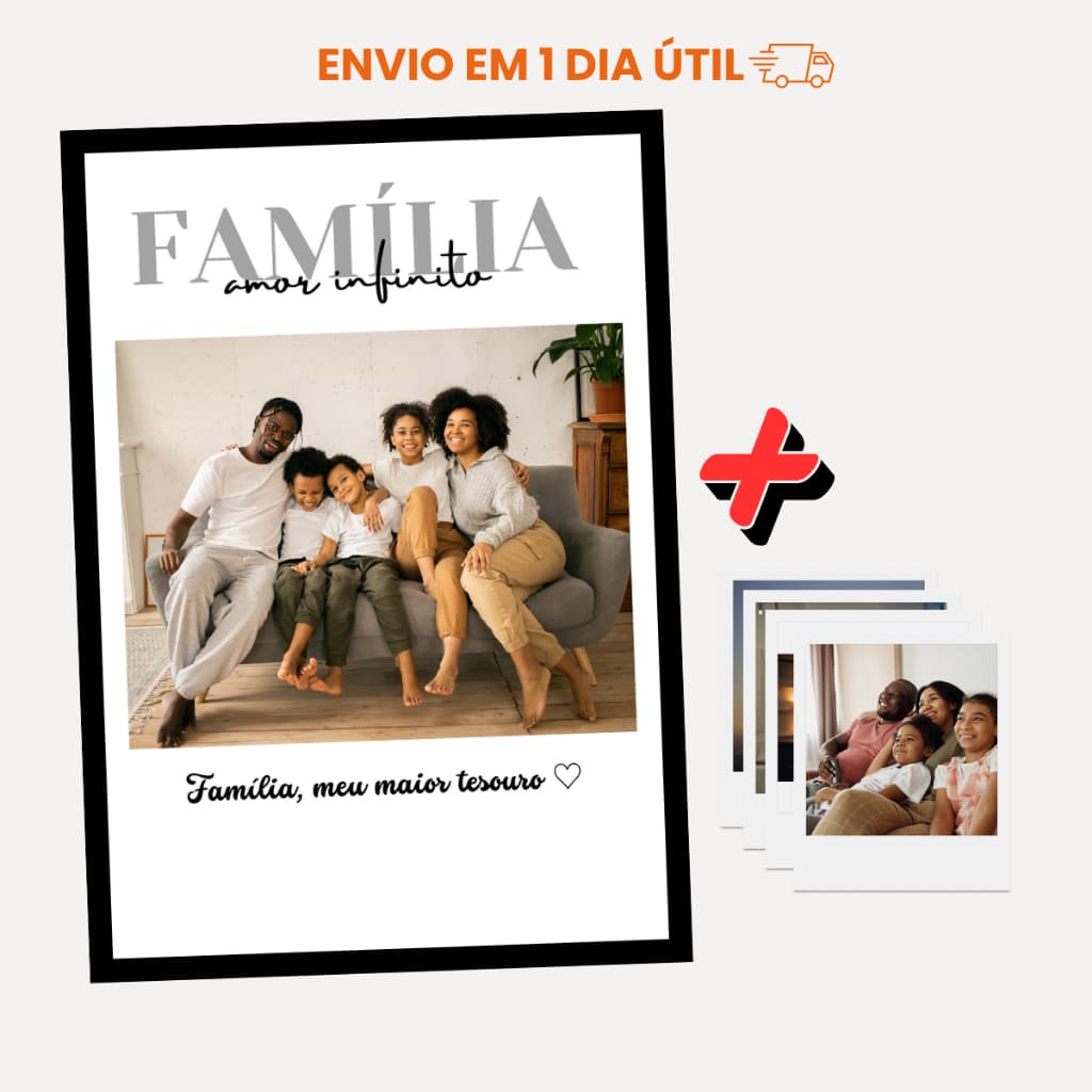 Placa Decorativa Familia + 4 Fotinhas Personalizadas