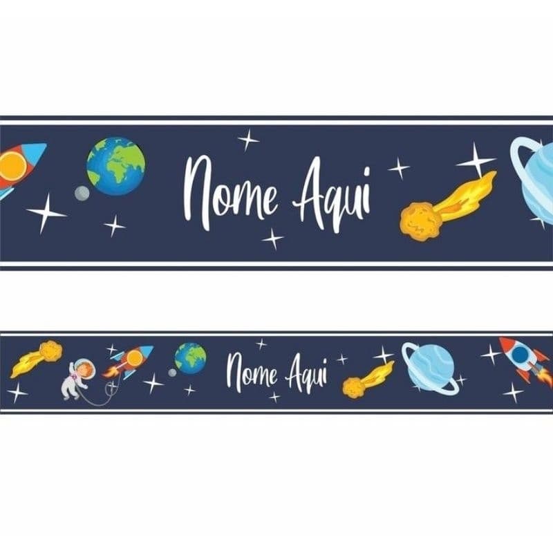 Faixa de Parede Astronauta no Espaço Nome Personalizado Menino Infantil