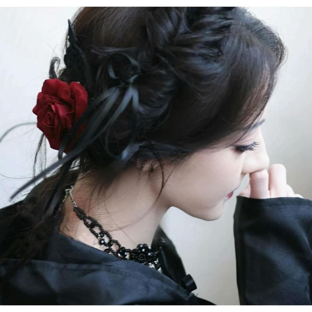 Rosa Presilha De Cabelo/Broche De Roupa 2 Em 1 Aveludada Acessório Cigano Vermelha/Azul Para Festa..s