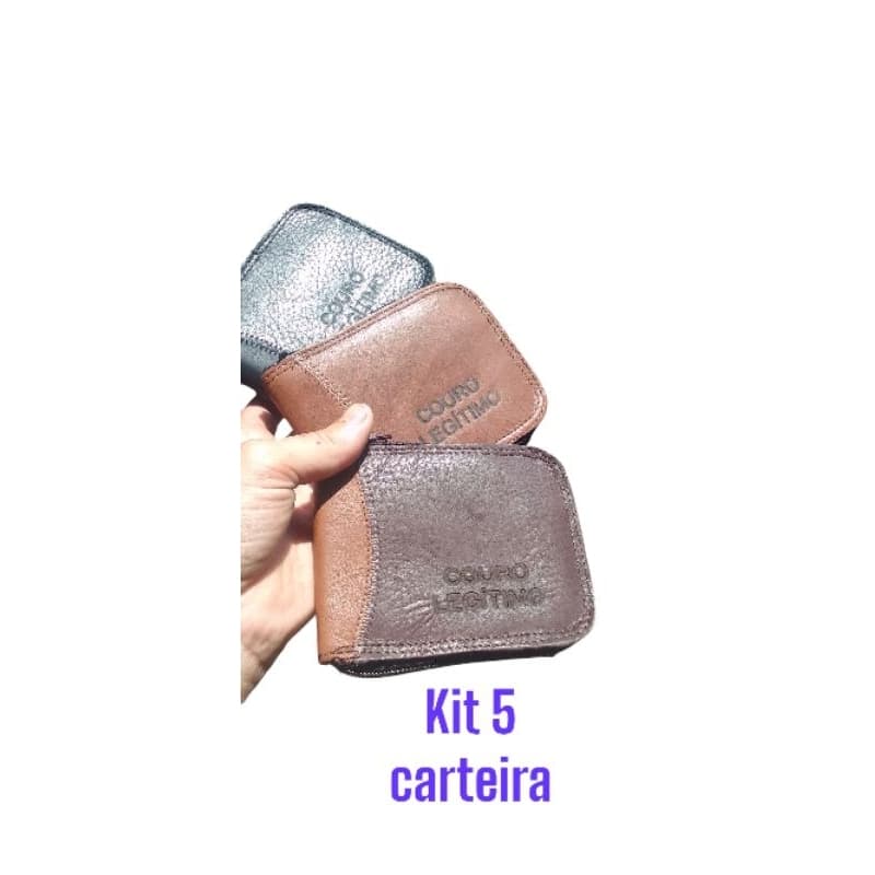 KIT 5 CARTEIRA COURO MASCULINA FECHO DE ZIPER CABE RG CPF CNH PORTA MOEDAS.