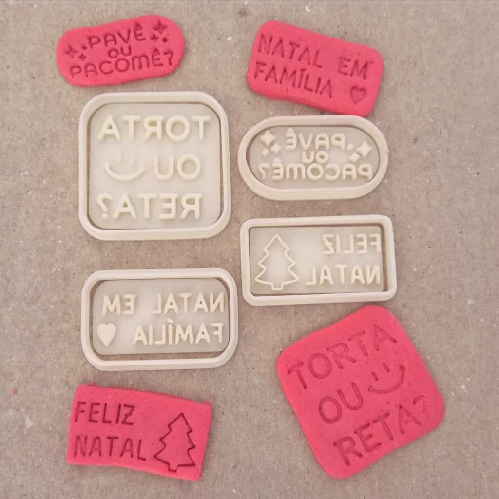 Cortador de Biscoito / Cookies / Massinha / Biscuit Carimbo Natal Frases Engreaçadas Para Ceia