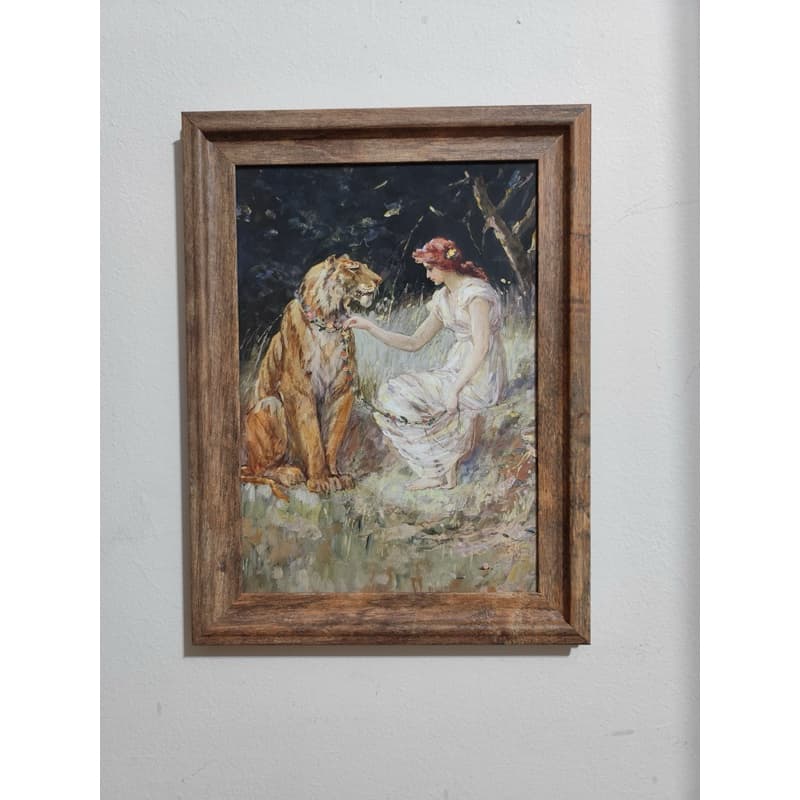 Quadro decorativo arte/pintura clássica- Lady and the Tiger (1900) Frederick Stuart Church - Madeira com Vidro