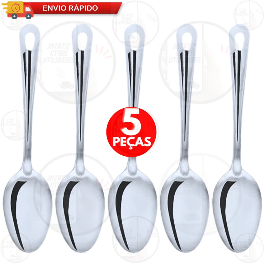 Kit 5 Colher De Arroz GRANDE Cabo Longo 100% Aço Inox Kit Colher De Arroz 26Cm Para Casa Restaurante Buffet