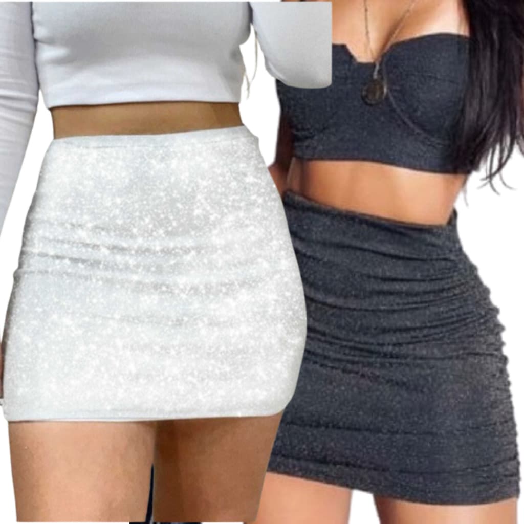 Saia Lurex Forro Duplo Zero Transparencia  Festa  Luxo Saia com Brilho Luxuosa Paete