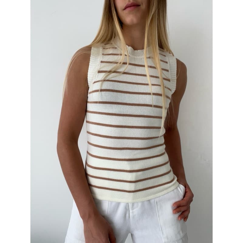 Regata Tricot Básica Listrada Modal Regatinha Tricô Listras Moda