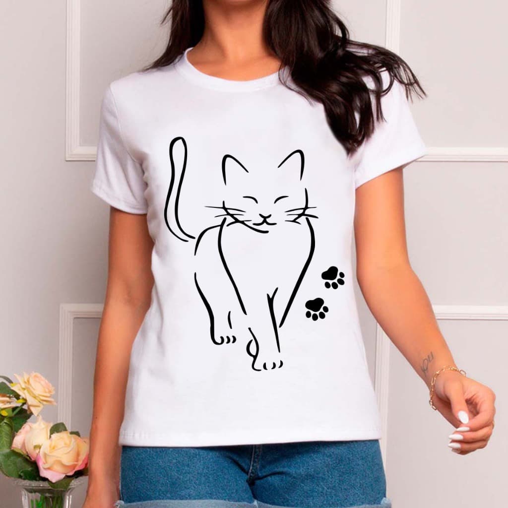 Camiseta Tshirt Feminina Blusa Estampas Gatos