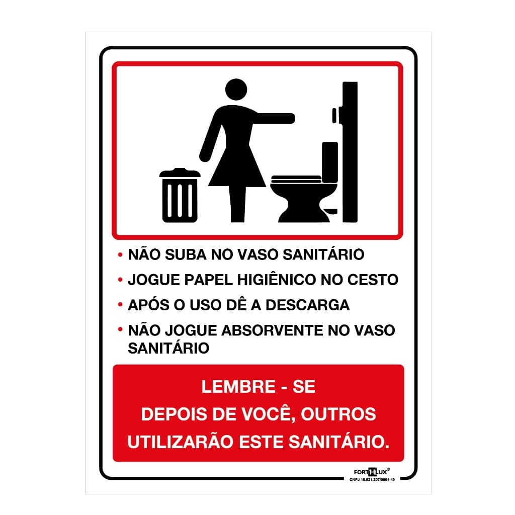 Placa Informativa Banheiro Feminino – Regras de Uso 20x15cm