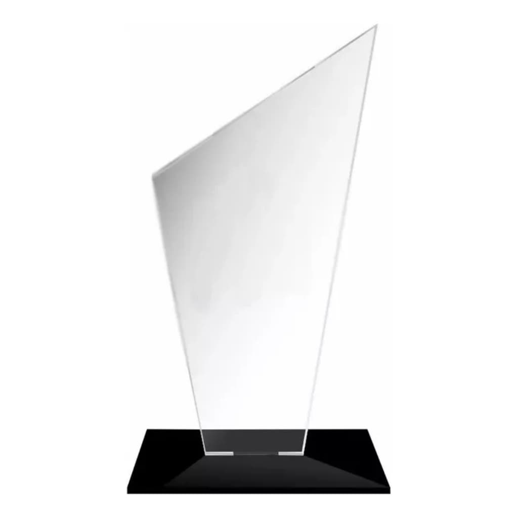 Kit Troféu Acrilico Cristal 2mm 10x18cm C/base Preta para personalização em Silkescreen ou adesivos