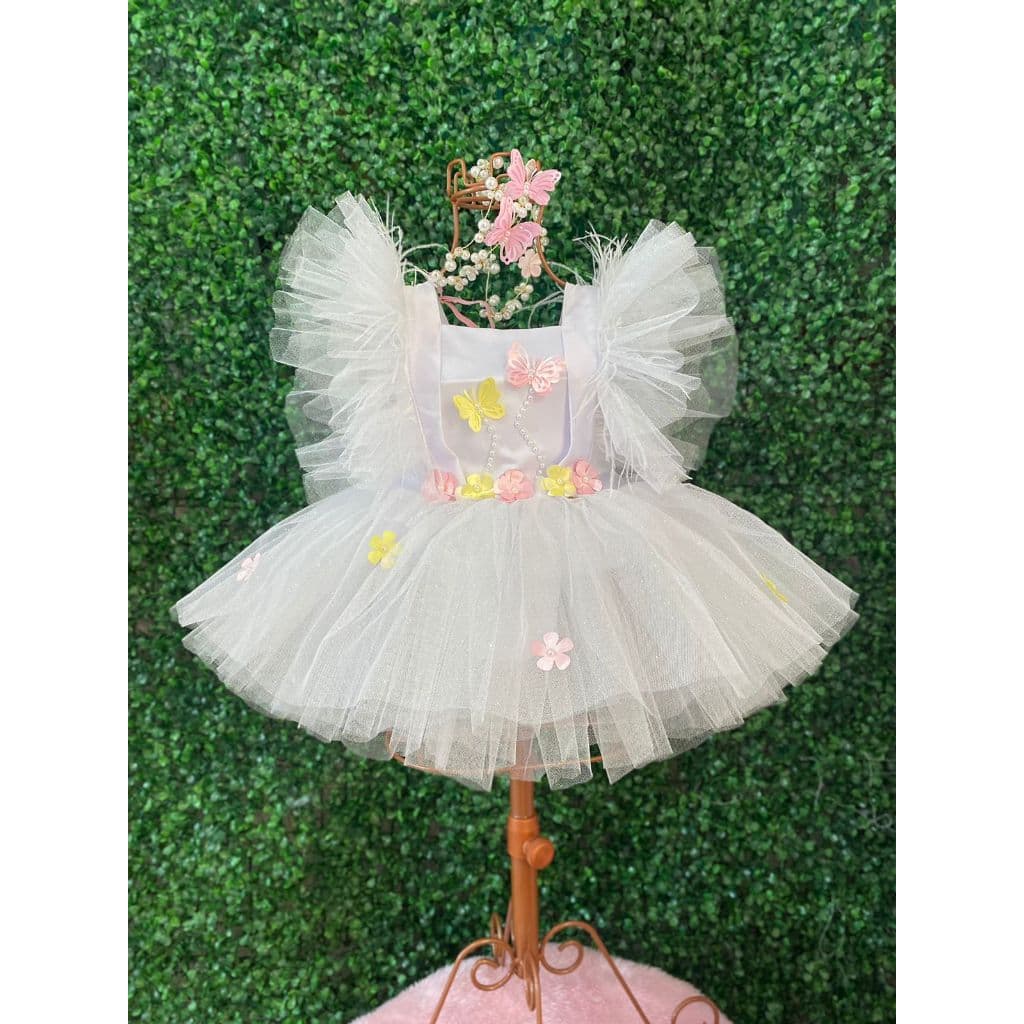 Vestido Infantil Princesa jardim encantado Rosa Claro com plumas luxo princesa linda diversas cores