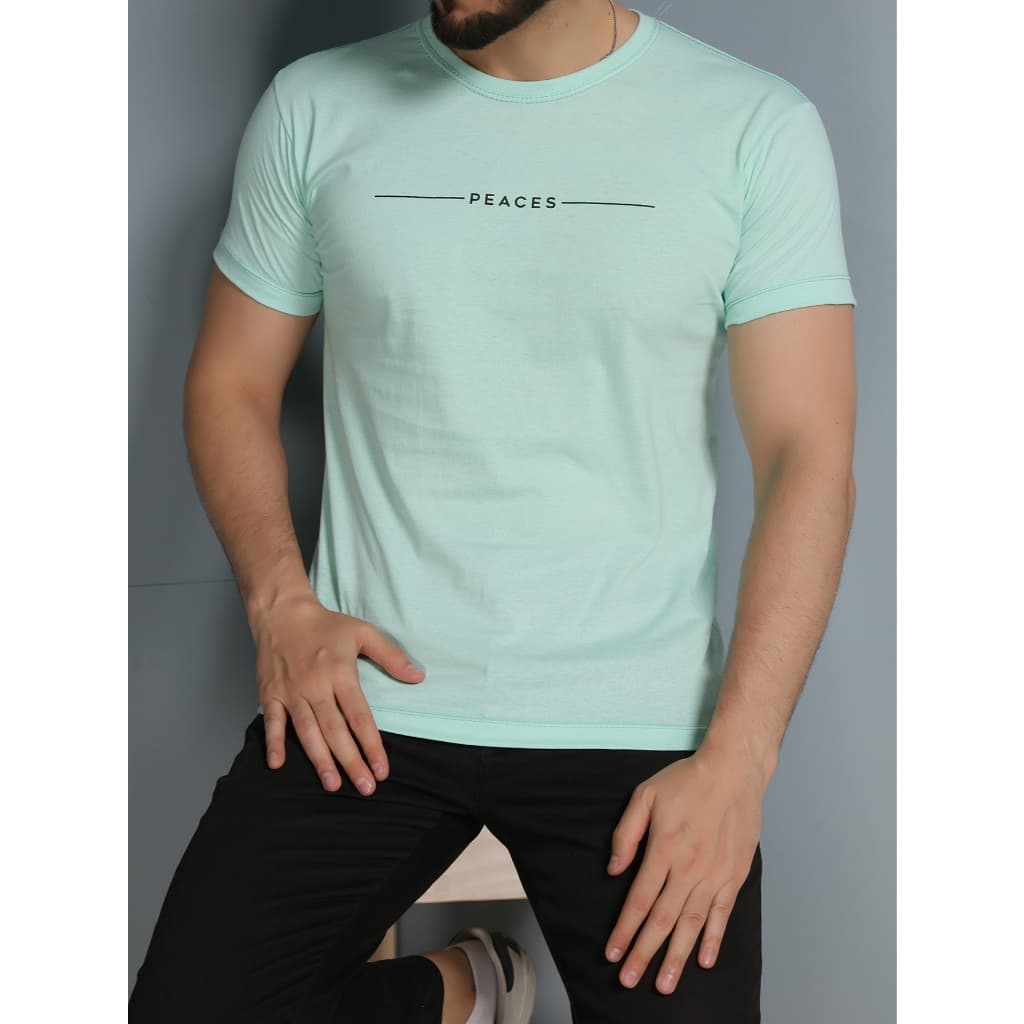 Camiseta Manga Curta Masculina Estampa PEACES Algodão