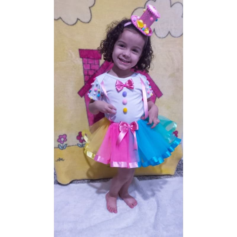 Fantasia Circo Infantil RN Até 4 Anos Conjunto Completo Body Saia de Tutu e Cartola