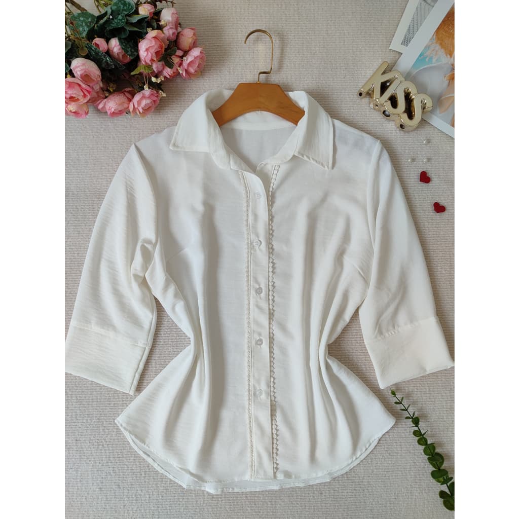 L.L.MODAS FEMININA   camisa social feminina manga 3/4 tecido duna
