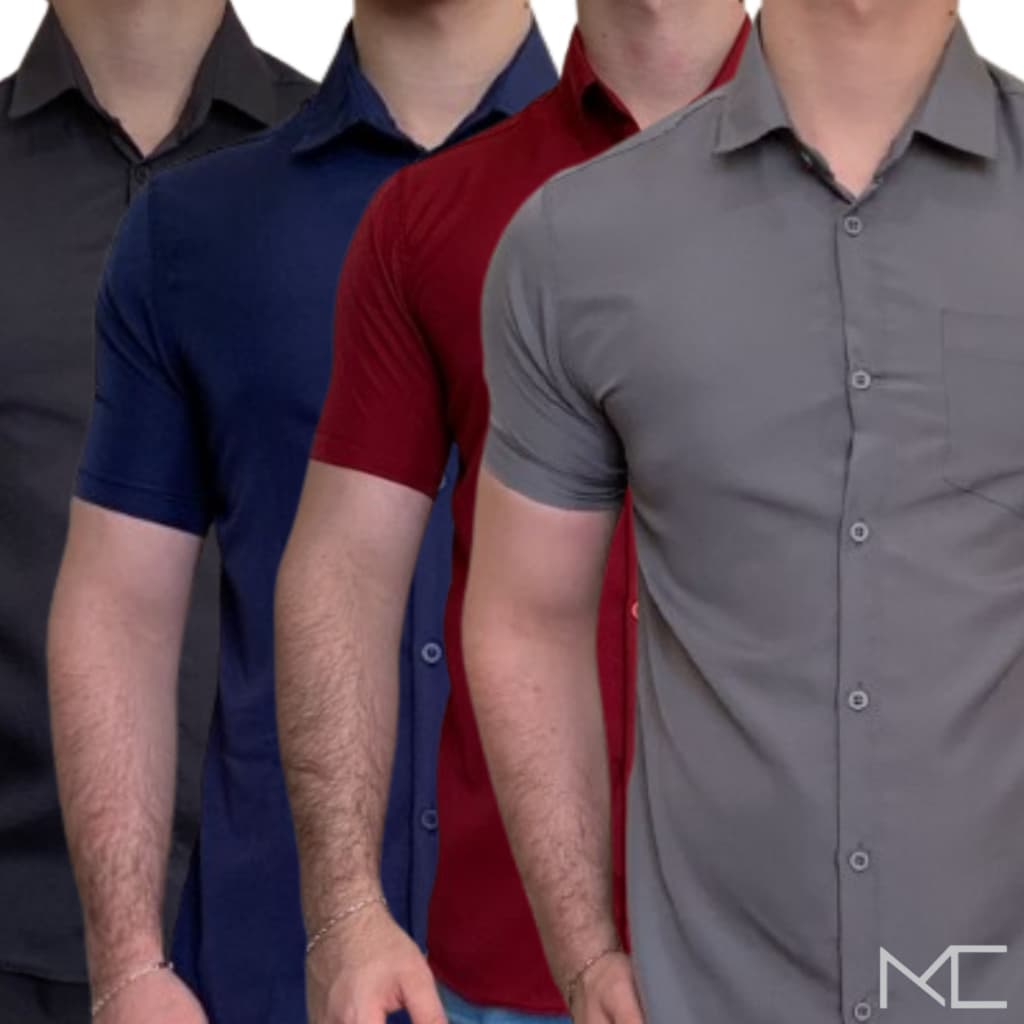Camisa Social Masculina Manga Curta Com Bolso Blusa Social Luxo