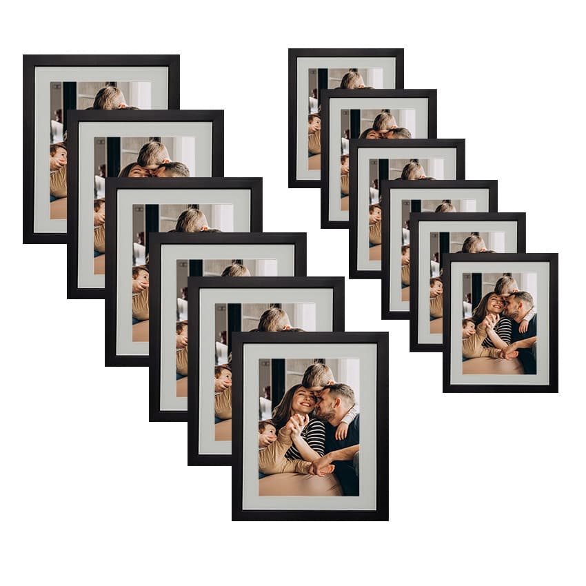 Kit com 12 Quadros (6-19X25 com paspatur 15X21 e 06-25X30 com paspatur para foto 20X25) - com vidro