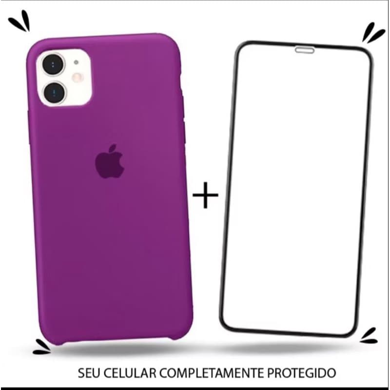 Kit 2em1 Capa + Pelicula Para iPhone 13 - Case Silicone Aveludada + Pelicula de Vidro 3D Full Cover