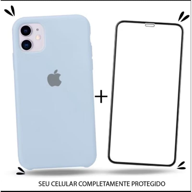 Kit 2em1 Capa + Pelicula Para iPhone 12/12 Pro - Case Silicone Aveludada + Pelicula de Vidro 3D Full Cover