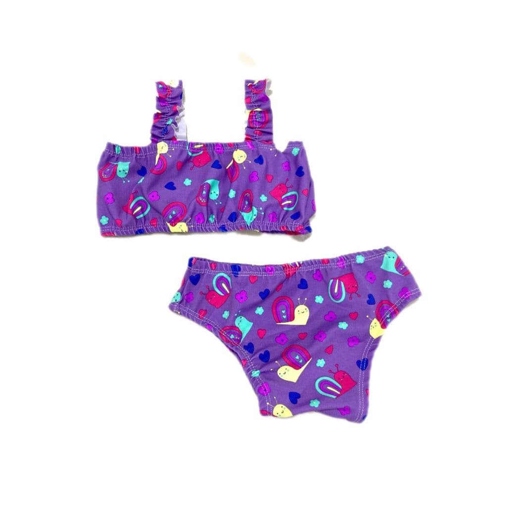 Conjunto Biquíni Infantil Roxo Mini Frutas para praia e piscina