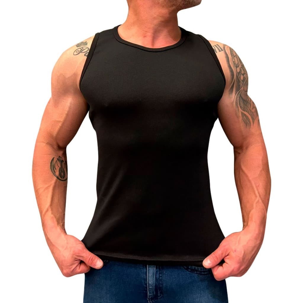 Regata Americana Masculina Ribana Canelada Justa Camiseta Algodão Academia Basica Tamanho P M G GG