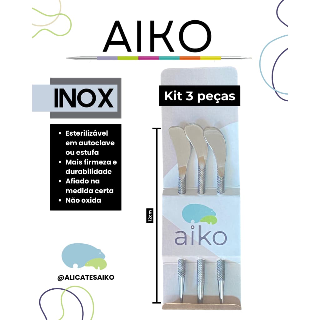 Kit Aiko podologia 3 peças podologia profissional aço inox esterilizável bisturi plantar