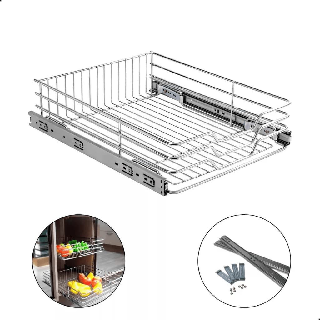 Kit 2 Gavetas Fruteira Cromada Deslizante com Trilhos 370x110x450mm Módulo 400mm Jomer Cozinha