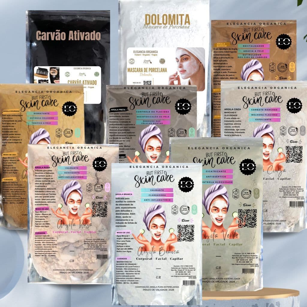 Skin Care Argila Verde - Branca Preta Rosa Dourada Marrom Cinza - 100% Natural Mascara Facial