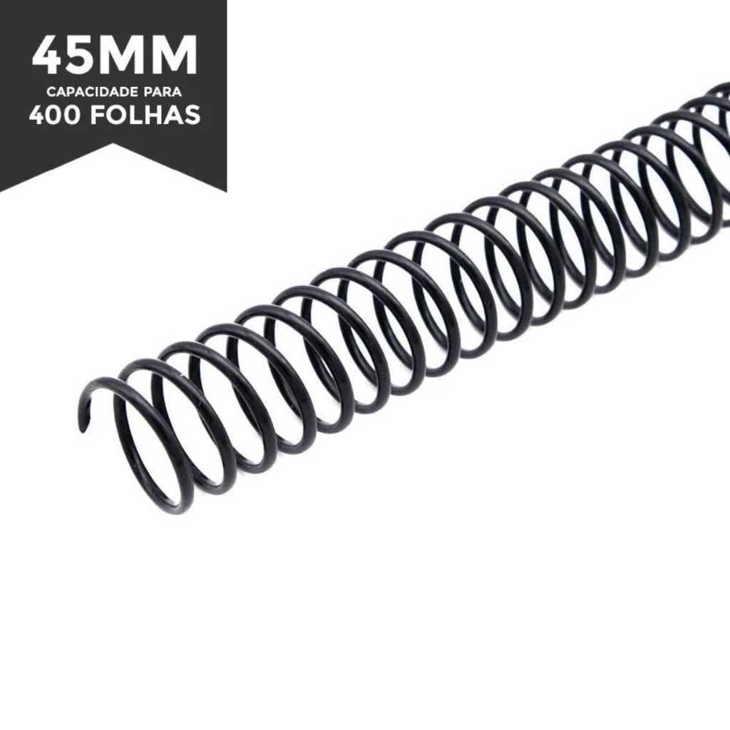Espiral para Encadernação Preto 45mm - Para 400 folhas- Kit com 8 unidades