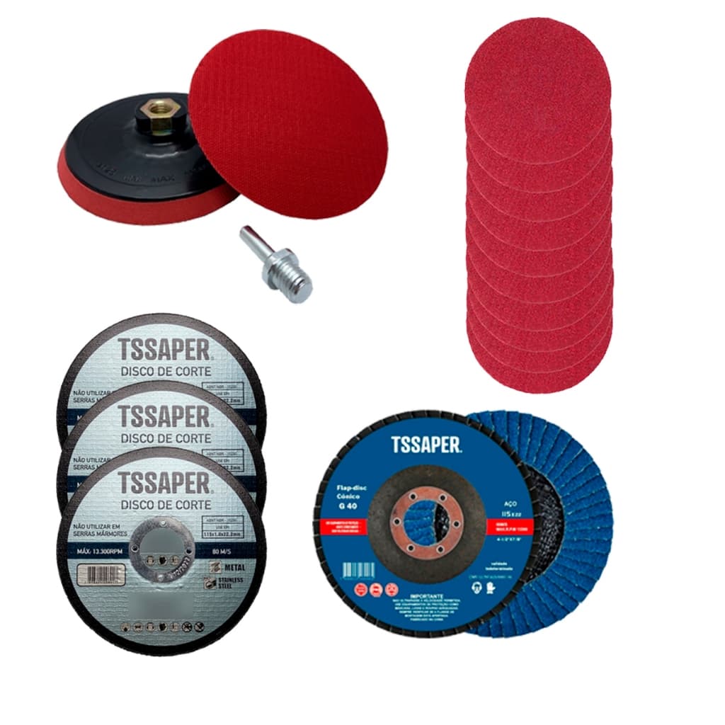 Suporte De Lixa De Velcro 125mm + 10 Discos De Lixa + Discos Para Uso Em Parafusadeira E Furadeira