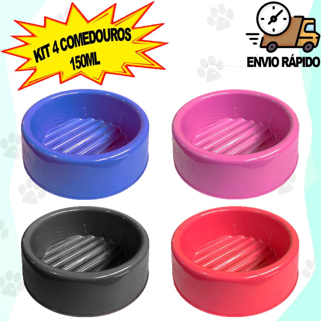 Kit 4 Comedouro Bebedouro Gato Cachorro Pequeno Porte 150ml PetShop Combo