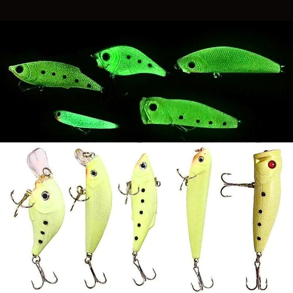 Conjunto de 5 pças iscas artificiais com brilho noturno – Atração Poderosa para Pesca Noturna