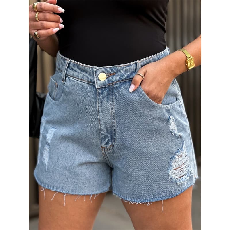 Shorts jeans feminino com bolso short jeans juvenil natural shorts Feminino com bolsas com rascada