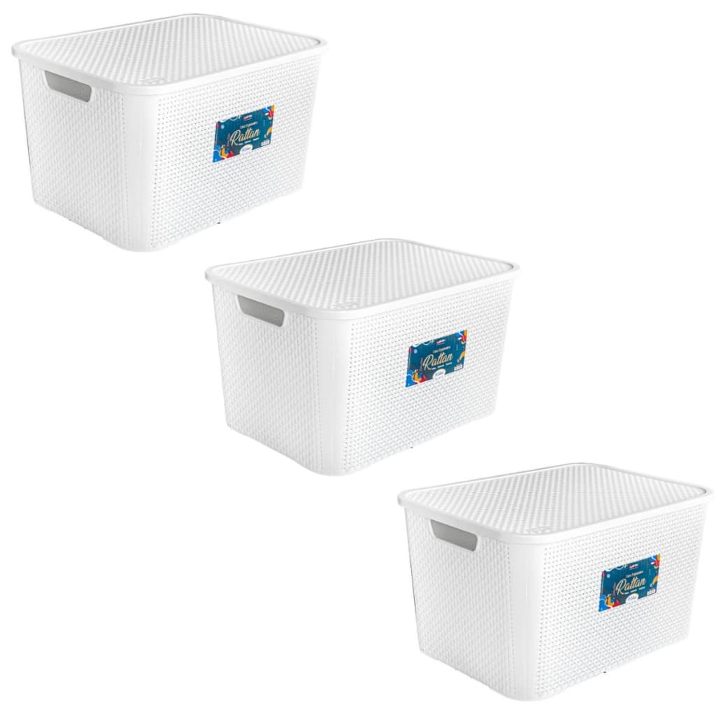 Kit com 3 Caixas Organizadoras Grande Rattan Com Tampa 70 Litros