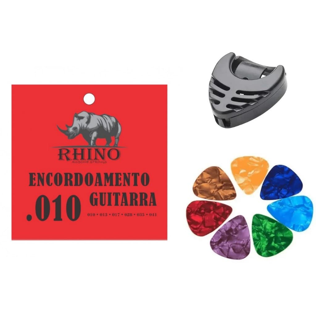 Encordoamento Rhino P/guitarra 010 + porta Palhetas + 6 Palhetas
