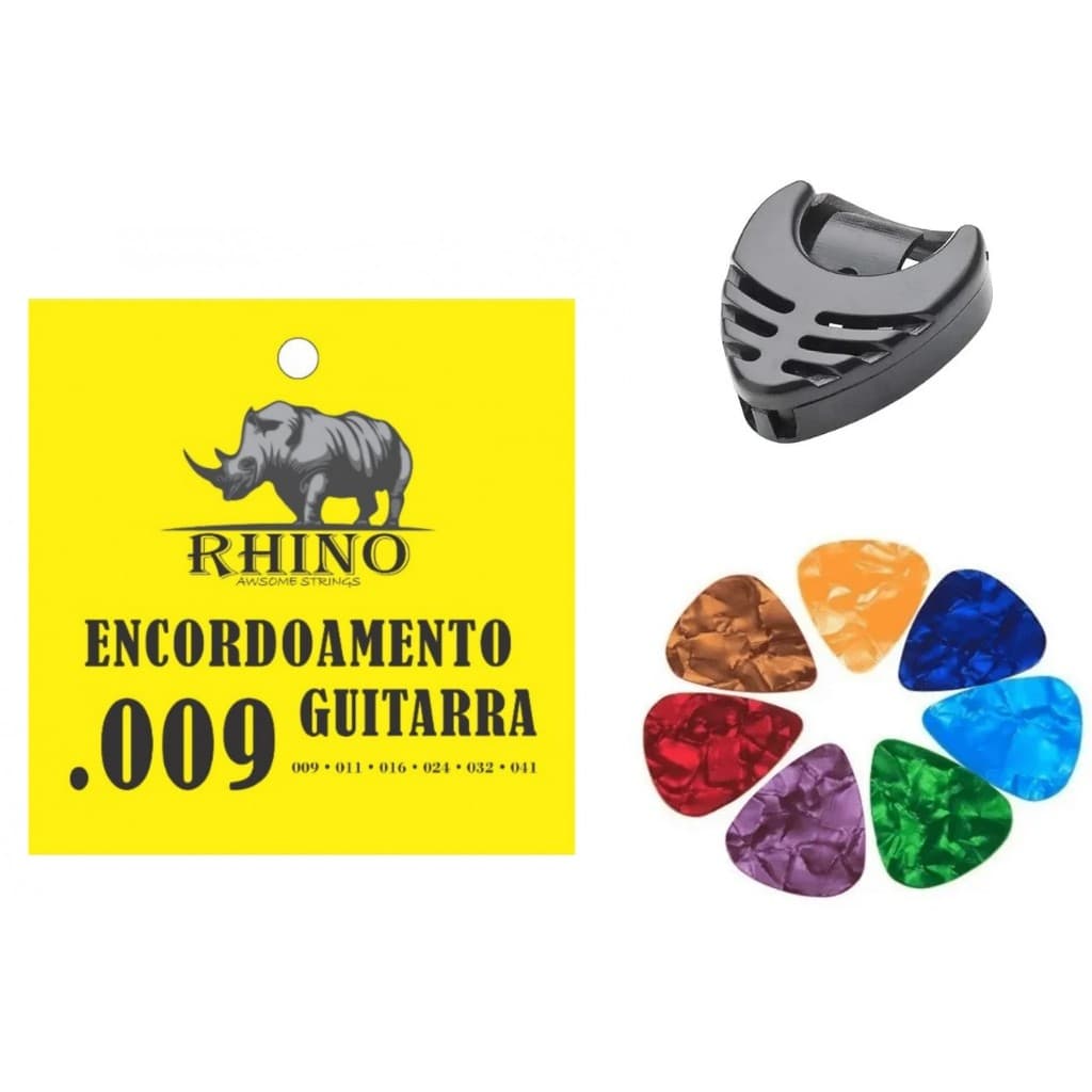 Encordoamento Rhino Para Guitarra 009 + Porta Palhetas + 6 Palhetas