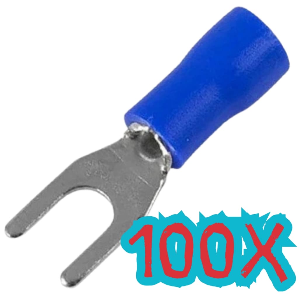100X Terminal Pre Isolado Forquilha Garfo 2,5mm Azul SV2-5 (Pacote c/ 100pçs)