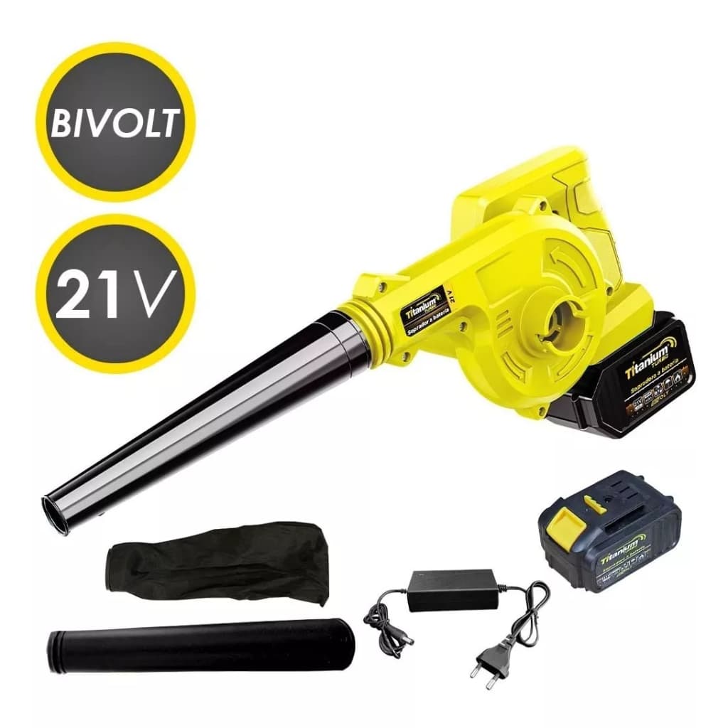 Soprador E Aspirador Pó Folhas Portátil Bateria 21v Titanium