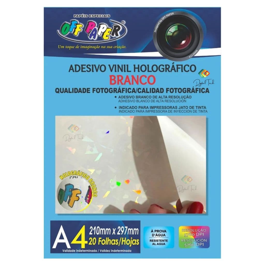 Adesivo Vinil Holográfico A4 Branco