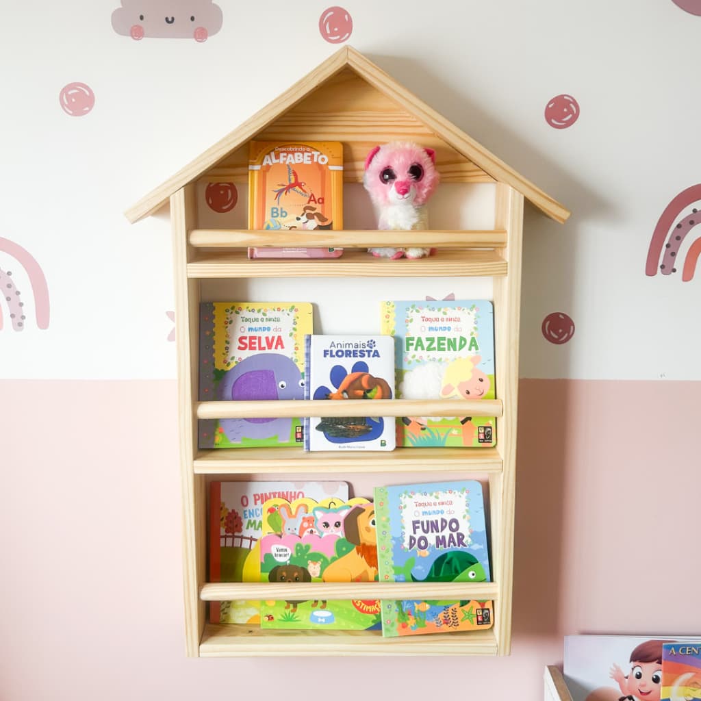 Nicho Triplo Casa Estante Prateleira Infantil para Livros Brinquedos Decoração Estilo Montessori