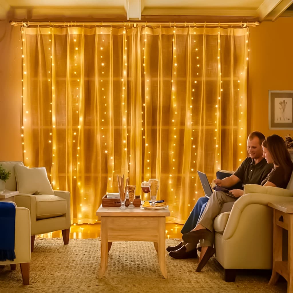 Pisca Led Cascata Cortina Iluminação Para Luzes de Natal  1,5x1,5m Colorido/Branco Quente