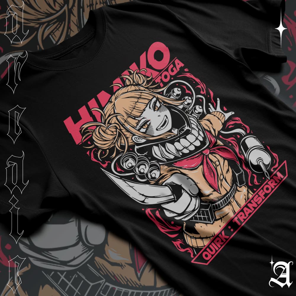 Camiseta Basica Algodao My Hero Academia Himiko Toga Vilã Rank-C Quirk Transform Cartoon Unissex