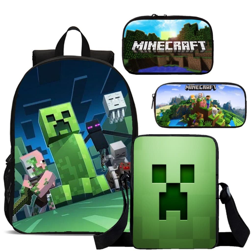 Kit Escolar Minecraft Aventura em Cada Detalhe Mochila, Lancheira, Estojo e Nécessaire Personalizado