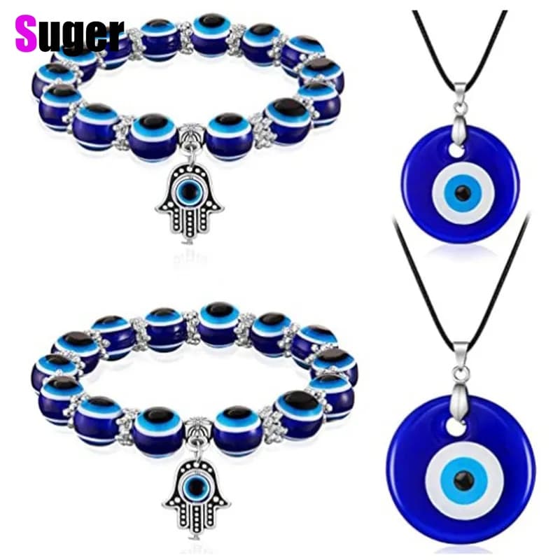 Kit Colar Pulseira pendentes olho turco vidro azul más olhos bracelete joias acessórios de presente