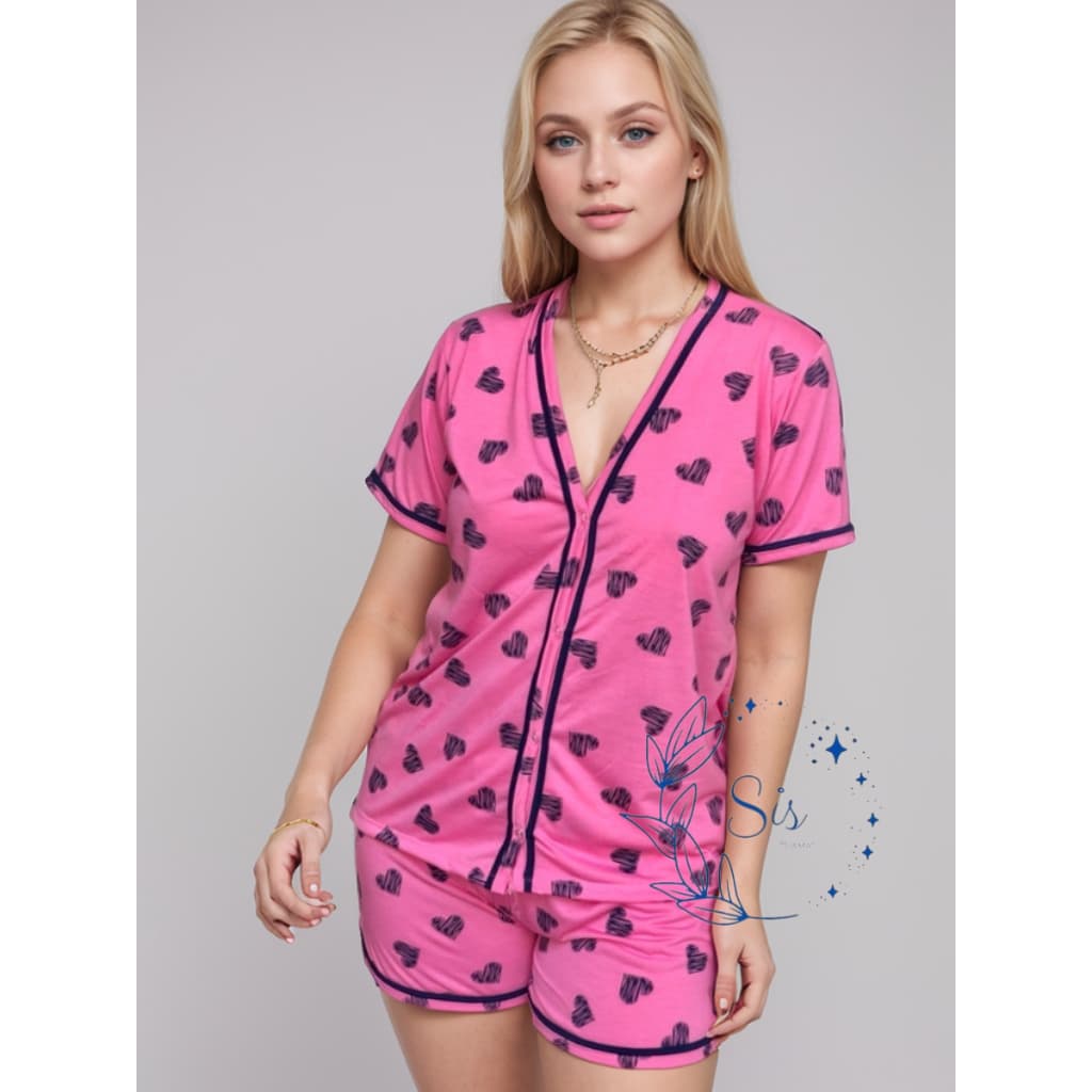 Pijama Feminino Americano Aberto com Botões Baby doll Verão Calor Gestante Short Doll Cirúrgico Amamentação
