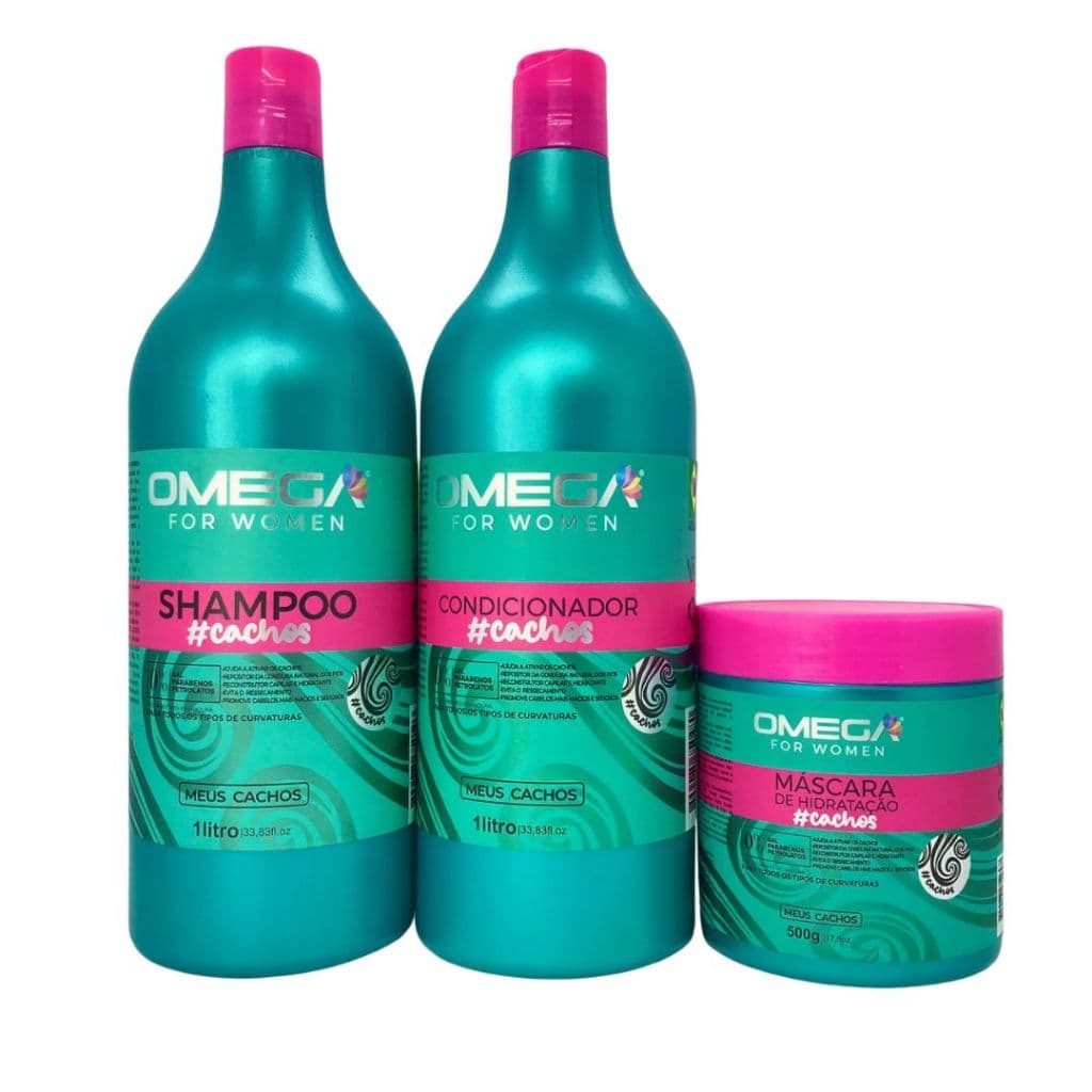 Kit ATIVADOR DE CACHOS Shampoo e Condicionador 1 Litro e Mascara 500g Omega Hair