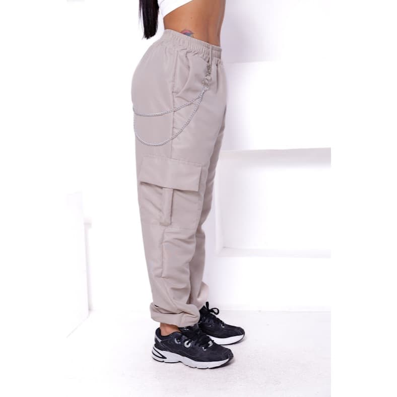 Calça Cargo Jogger Feminina Tactel com corrente e bolsos laterais SKATE STREET Moda Gringa Entrega Imediata