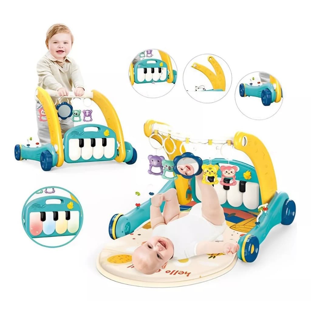 Andador Piano 2 em 1 Empurrador e Tapete Musical Infantil Brinquedos Removíveis