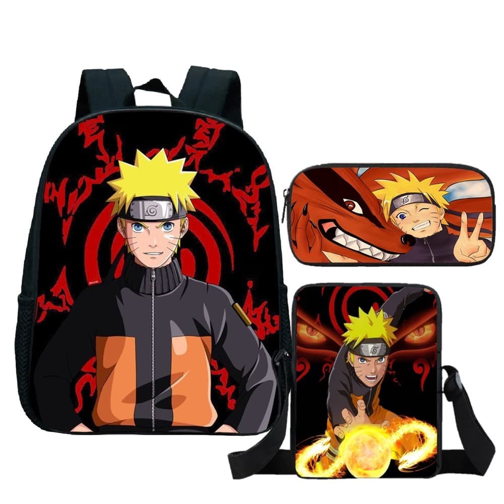 Kit Escolar Naruto Raposa - Mochila, Lancheira e Estojo com Estampa Personalizada do Anime