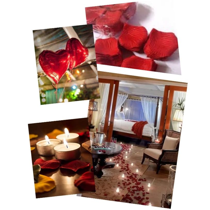 Kit Decoralçao Romântica 300 Pétalas + 04 Balões + 06 Velas + Parabens + Eu Te Amo + Mini Bomba